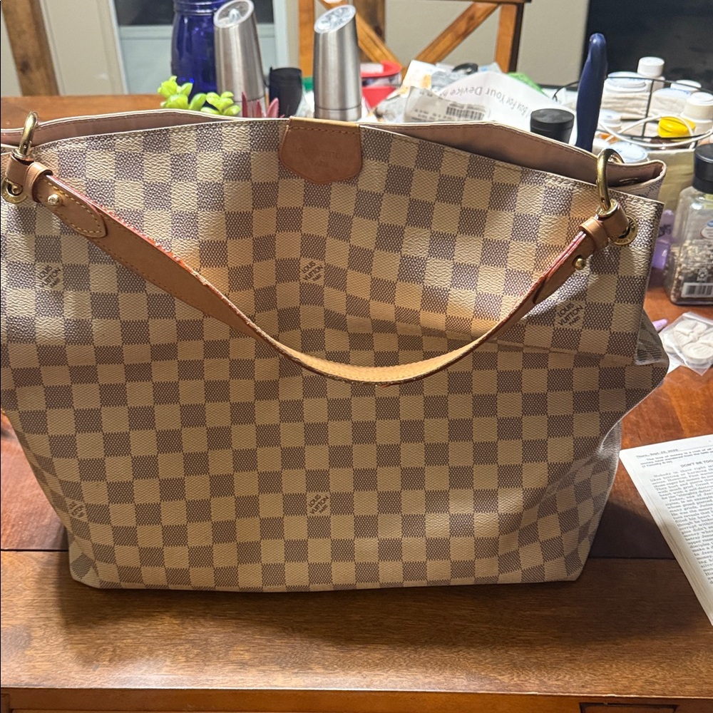 Checkered Tan and Brown Tote Bag